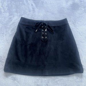 Abercrombie & Fitch Skirt Womens 4 Black Faux Suede Mini Velvet Lace Up Side Zip